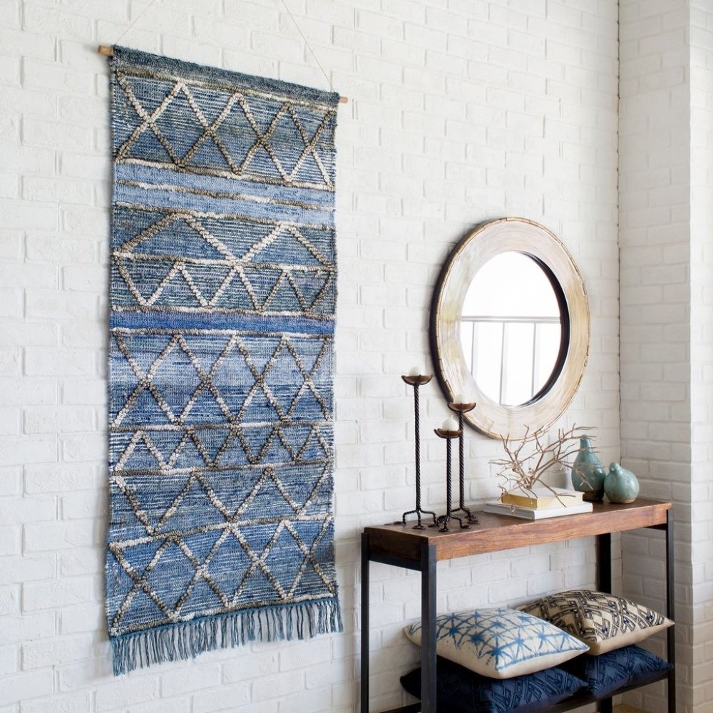 XX LARGE Rugs Wall Decor Global Blue Boho Hanging Woven Bohemian Global Home Rug